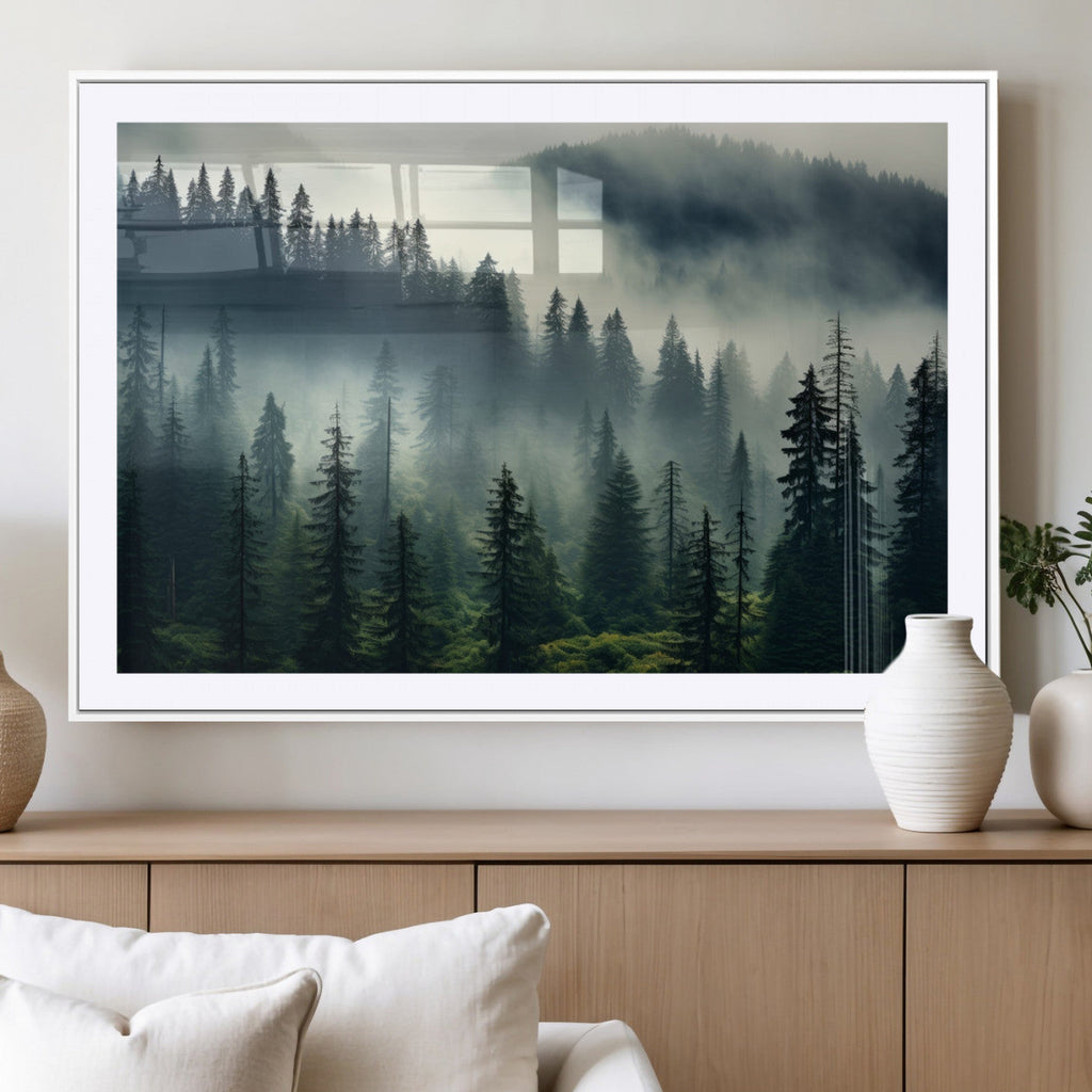 Captivating Misty Forest Wall Art, Foggy and Serene Atmosphere Canvas Print