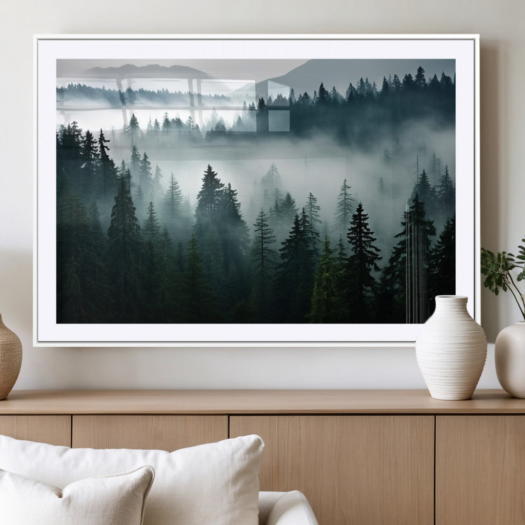 Captivating Misty Forest Wall Art Canvas, Premium Canvas Print of a Foggy and Serene Atmosphere