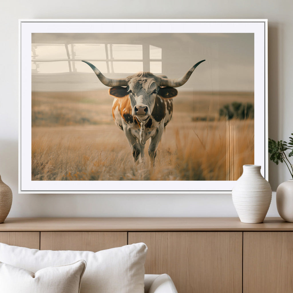 Texas Cow Wall Art Canvas Print for Farm House Wall Decor