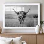 Texas Cow Longhorn Wall Art Canvas Print for Farm House Wall Art, Framed and Ready to Hang