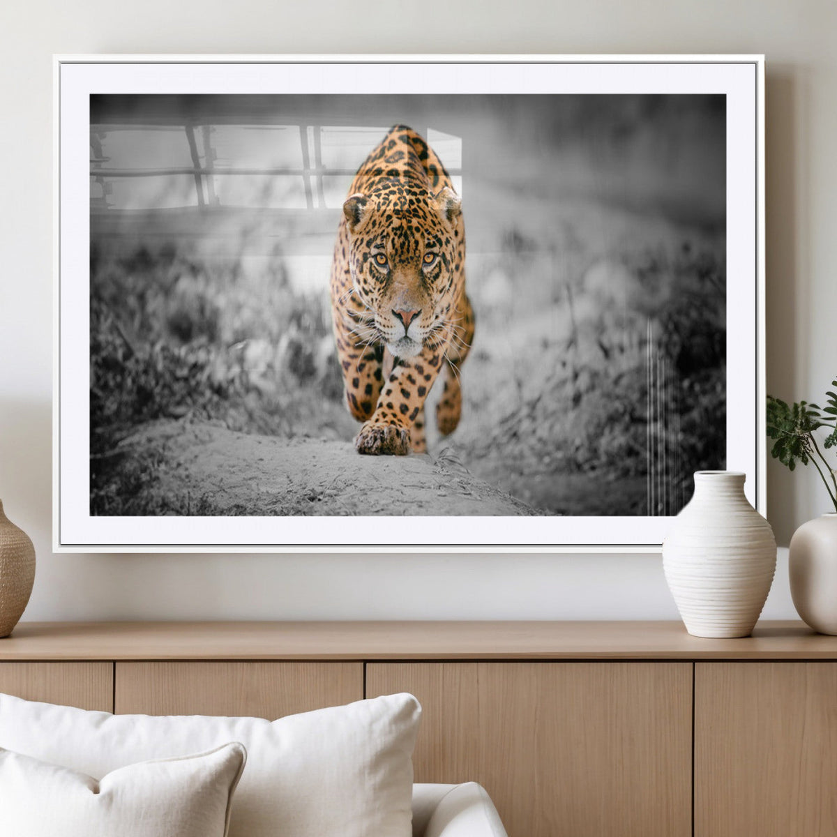 Jaguar Wall Art Canvas Print, Majestic Big Cat in Focused Pursuit