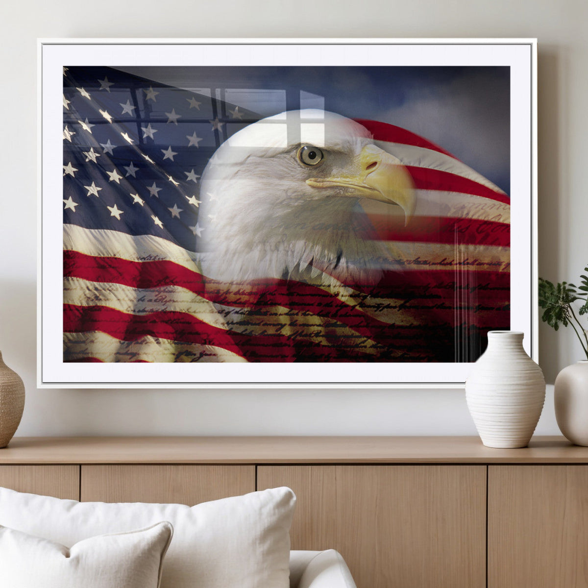 American Flag Eagle Symbol Wall Art Canvas Print, Patriotic American Flag Eagle Wall Art