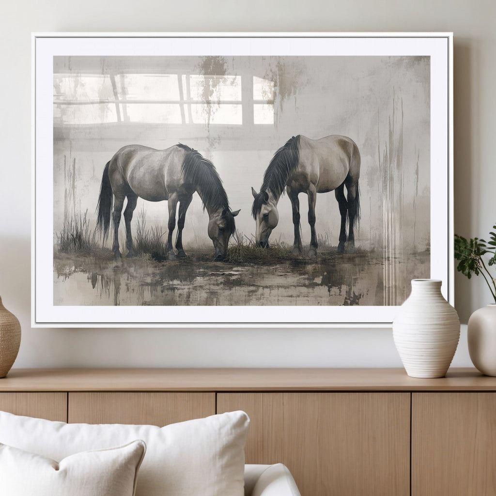 Chinese Ink Style Vintage Horses Wall Art Canvas Print