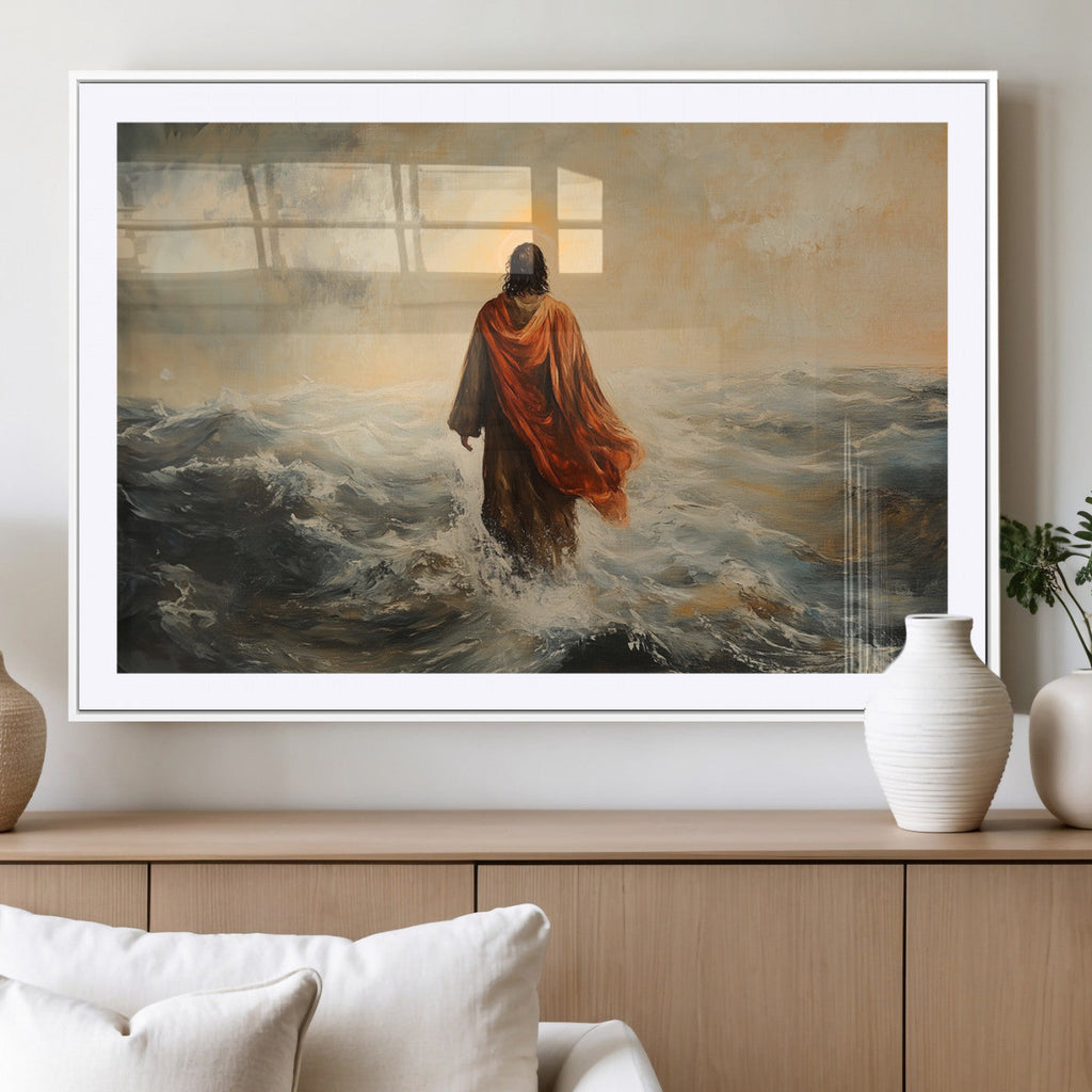 Jesus Walking on Water, Christian Wall Art, Jesus Christ Oil Painting Style Print