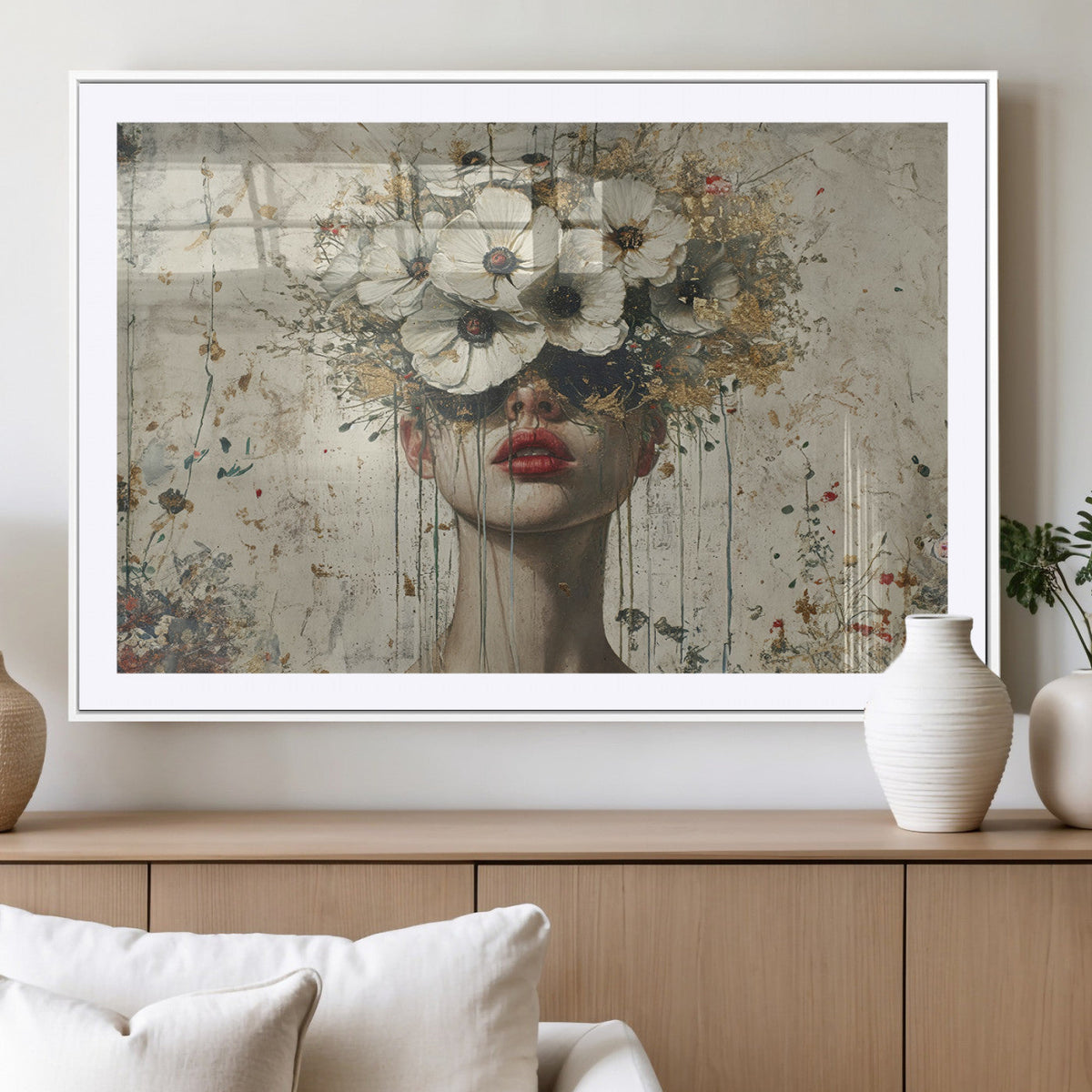 Abstract Floral Women Pastel Wall Art Canvas Print