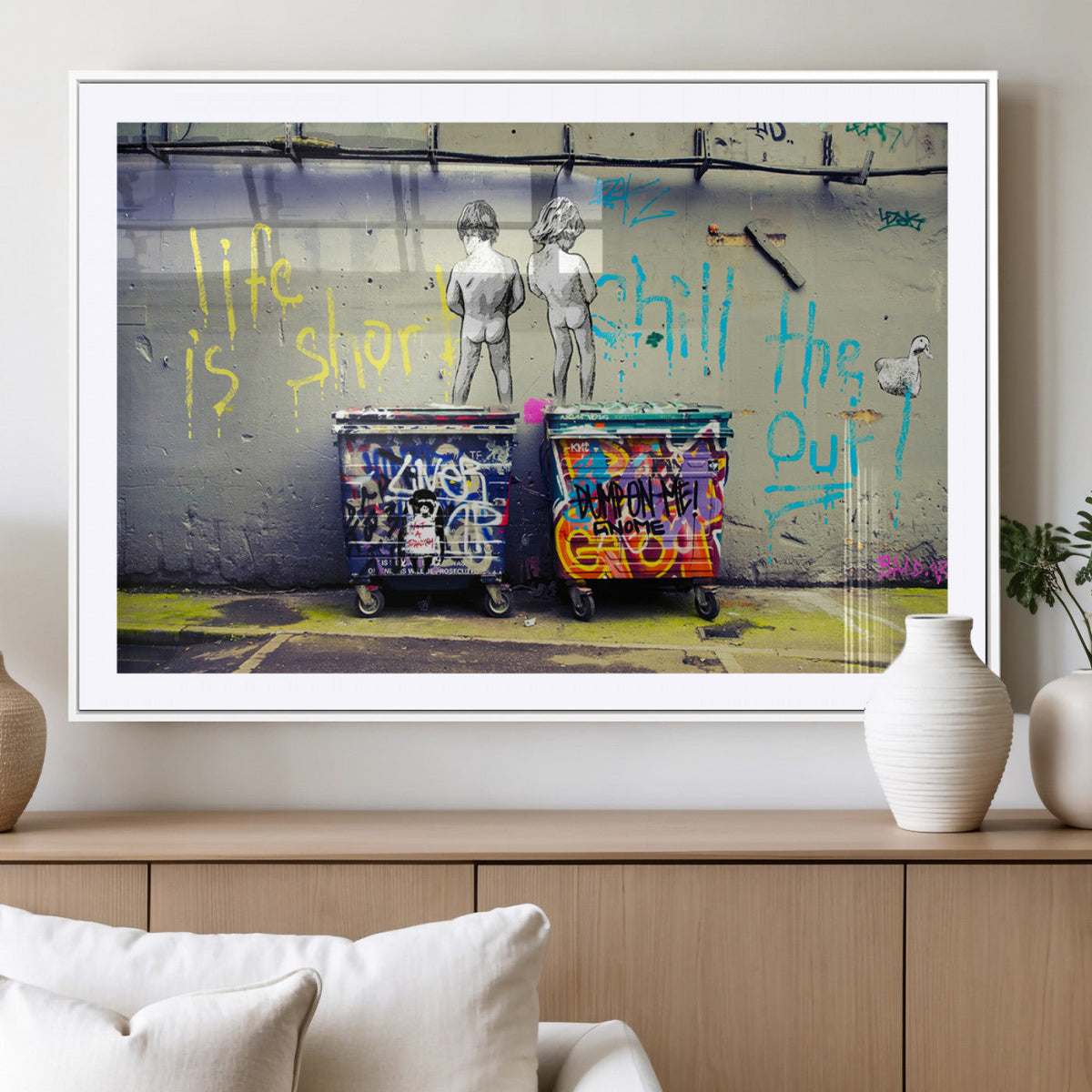 Banksy Life is Short Wall Art, Iconic Graffiti Street Art Canvas Print