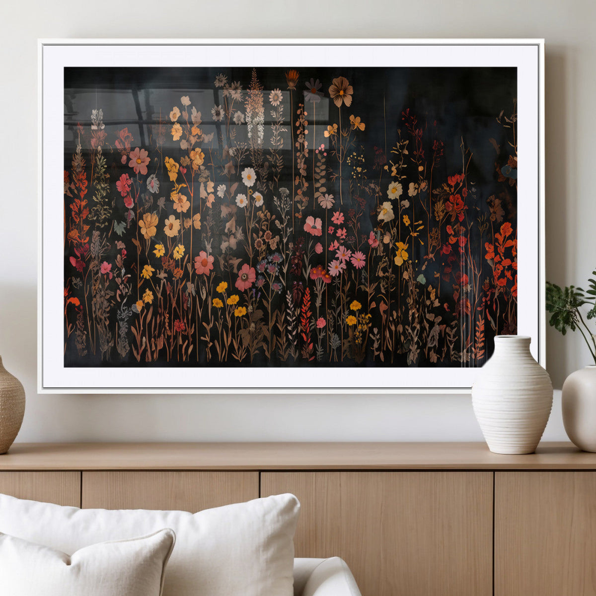 Large Floral Painting Print Illustration Flowers Canvas Wall Art