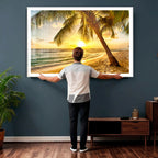 Beach Sunset Canvas Wall Art Print - Tropical Beach Canvas With Palm Trees