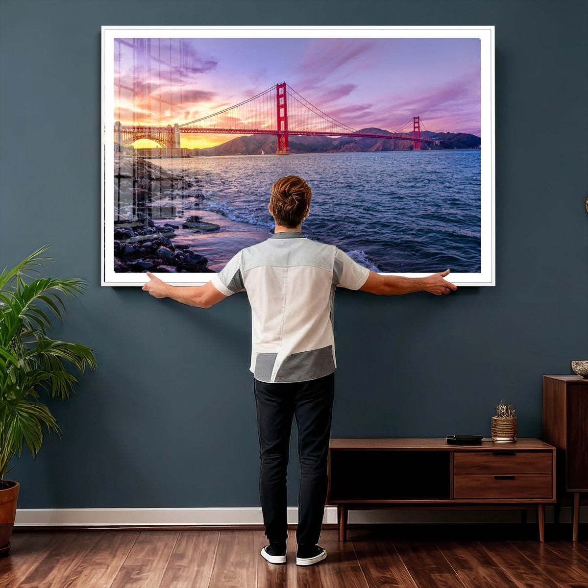 Golden Gate Bridge Wall Art Canvas Print, Framed San Francisco Sunset Landmark