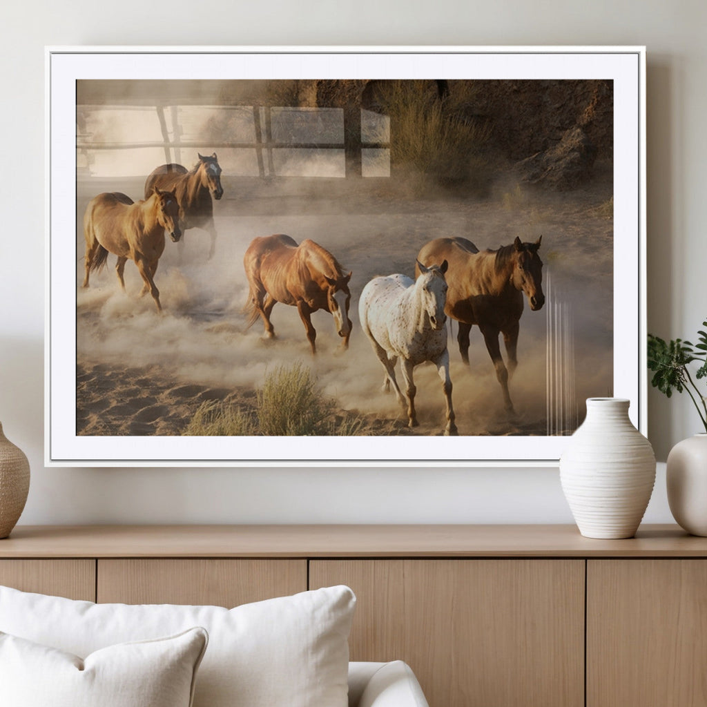 Large Wall Art 5 Horses Running on Sand Canvas Print
