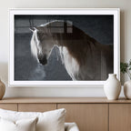 Large Wall Art Cream Colored Horse on Grey Background Canvas