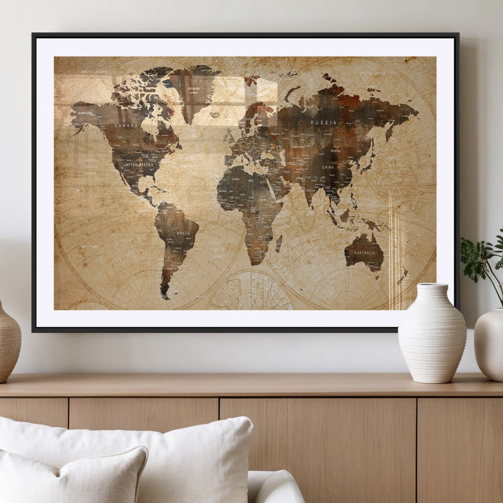 Push Pin World Map Canvas Print | Framed Travel Tracker Wall Art