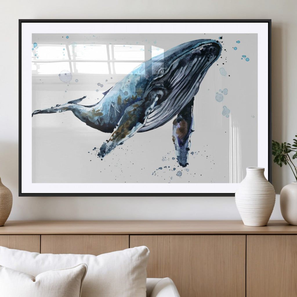 Watercolor Whale Wall Art Canvas Print