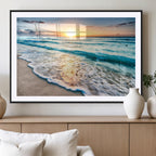 Sunset Beach Waves Canvas Wall Art | Ocean Sunset Coastal Print