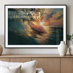 Ocean Wave Sunset Canvas Wall Art | Triptych Seascape Print
