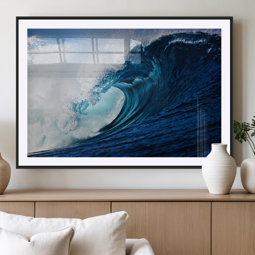 Ocean Wave at Sunset Canvas Art, Large Wall Print of Vibrant Water Waves