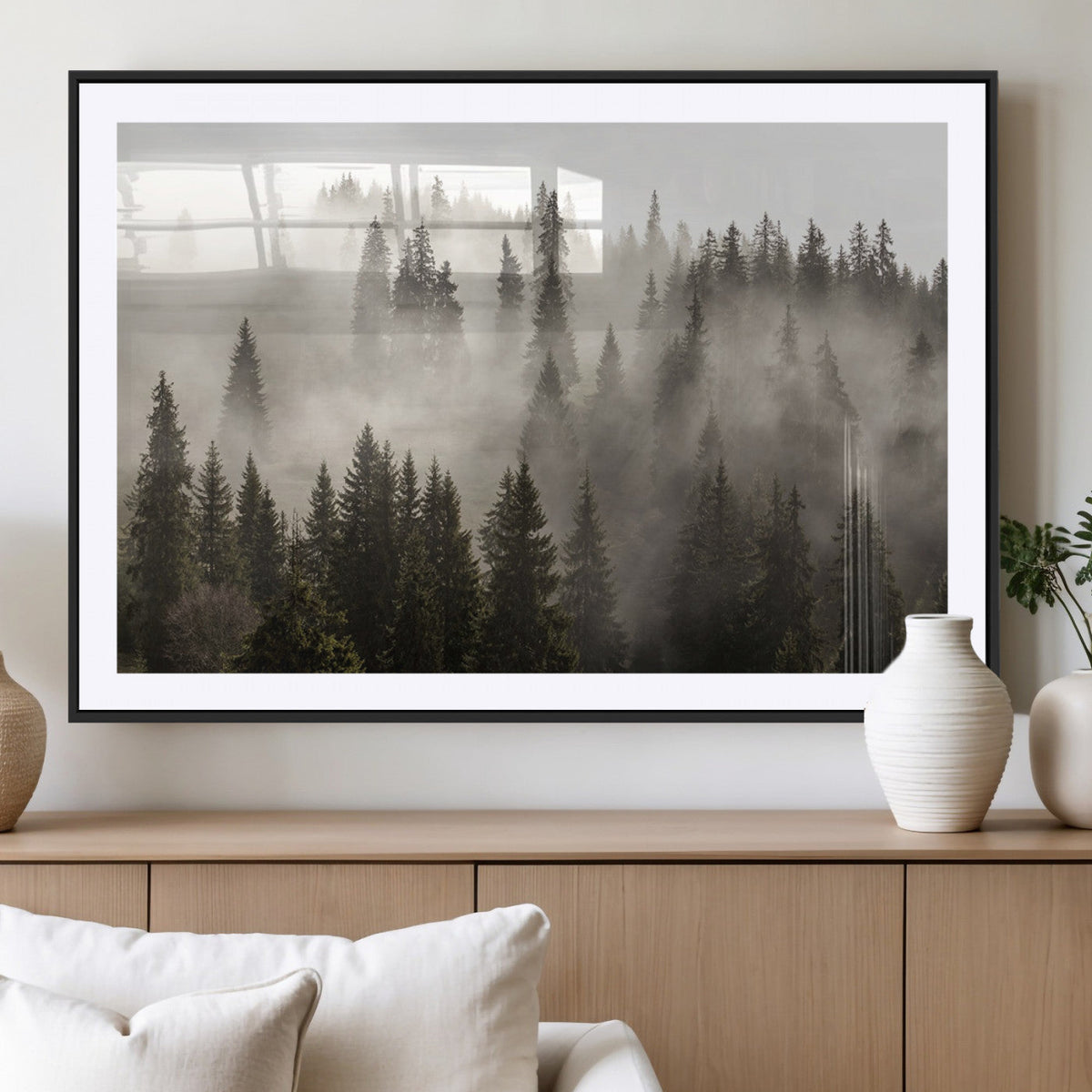 Foggy Mountain Wall Art | 3-Panel Foggy Forest and Mountain Landscape Canvas Print