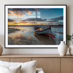 Small Boat At The Beach Sunset Wall Art, Boat Sunset Wall Art Canvas Print