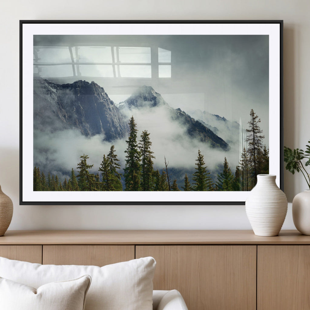Mountain Mist Canvas Wall Art Print | 3-Panel Foggy Forest and Mountain Landscape