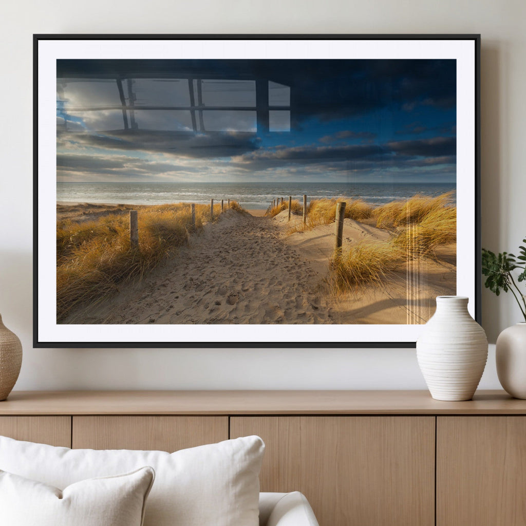 Ocean Beach Dark Clouds Wall Art Canvas Print