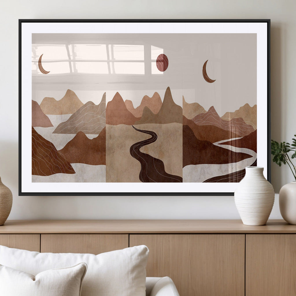 Boho Wall Art Canvas Print Set | Mid-Century Bohemian Wall Artwork, Boho Neutral