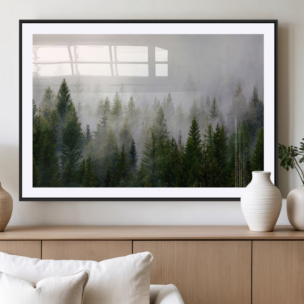 Forest Wall Art Canvas Print | Foggy Forest Wall Art | Pine Wood Forest Print