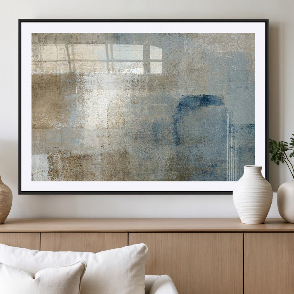 Abstract Blue and Beige Wall Art, Modern Minimalist Canvas Print Set