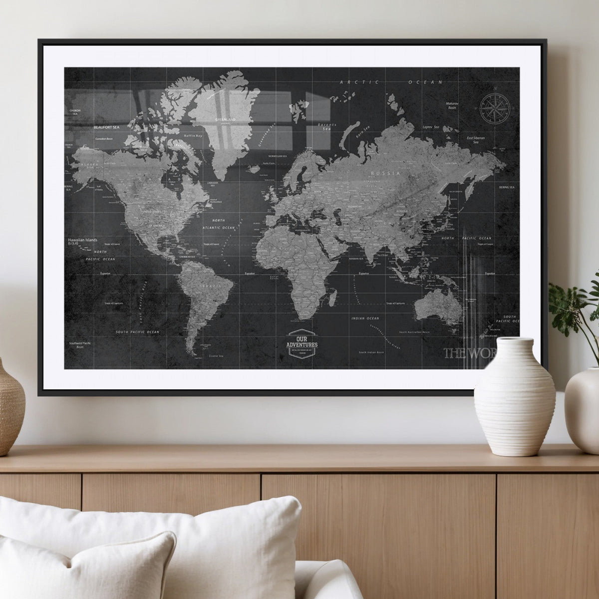 World Map Canvas Print, Detailed Map of the World Wall Art for Home or Office