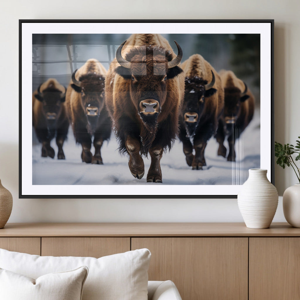 Buffalo Wall Art Canvas Print, American Bison Herd Wall Art