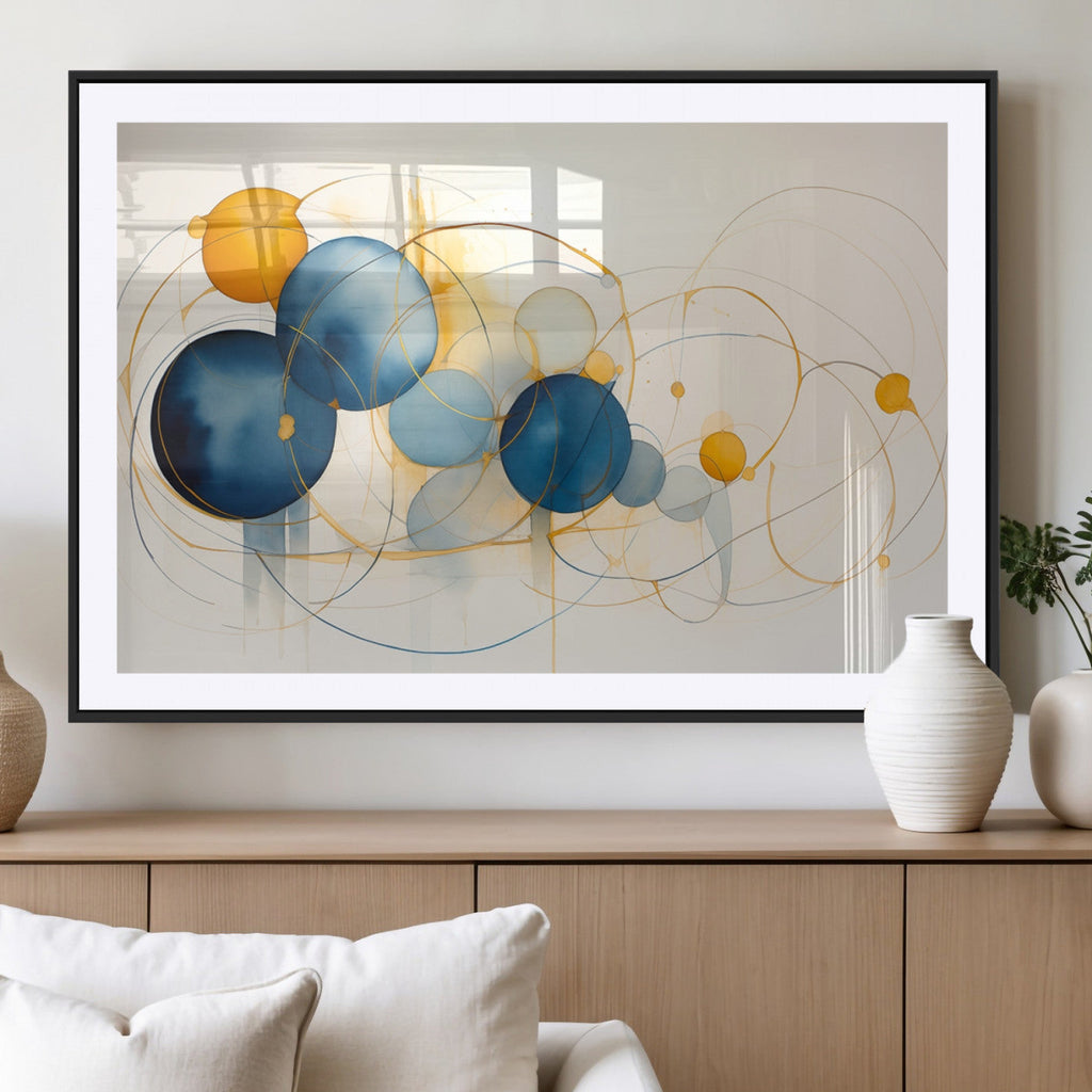 Geometric Blue Orange Abstract Wall Art Canvas, Geometric Blue Orange Canvas Print