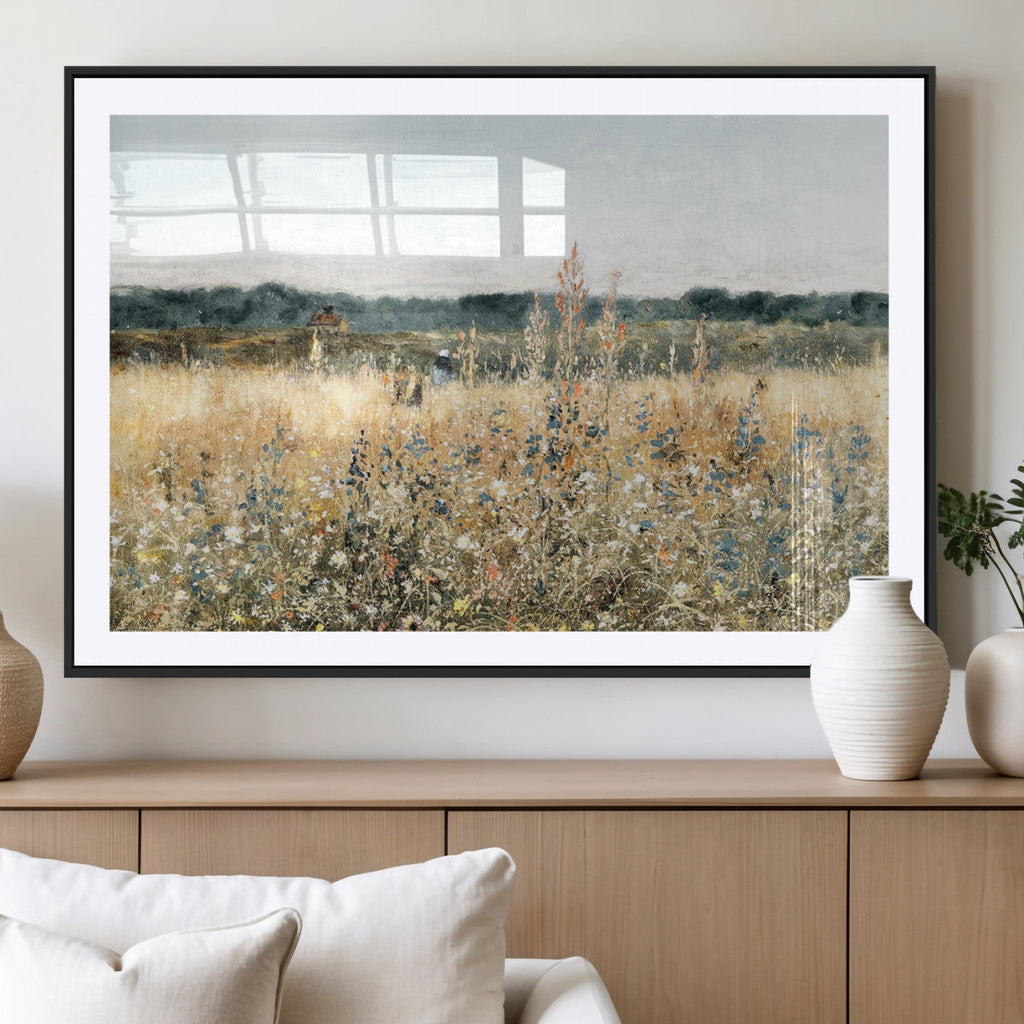 Wildflower Field Wall Art Canvas | Nature-Inspired Landscape Canvas Print for Living Room or Office