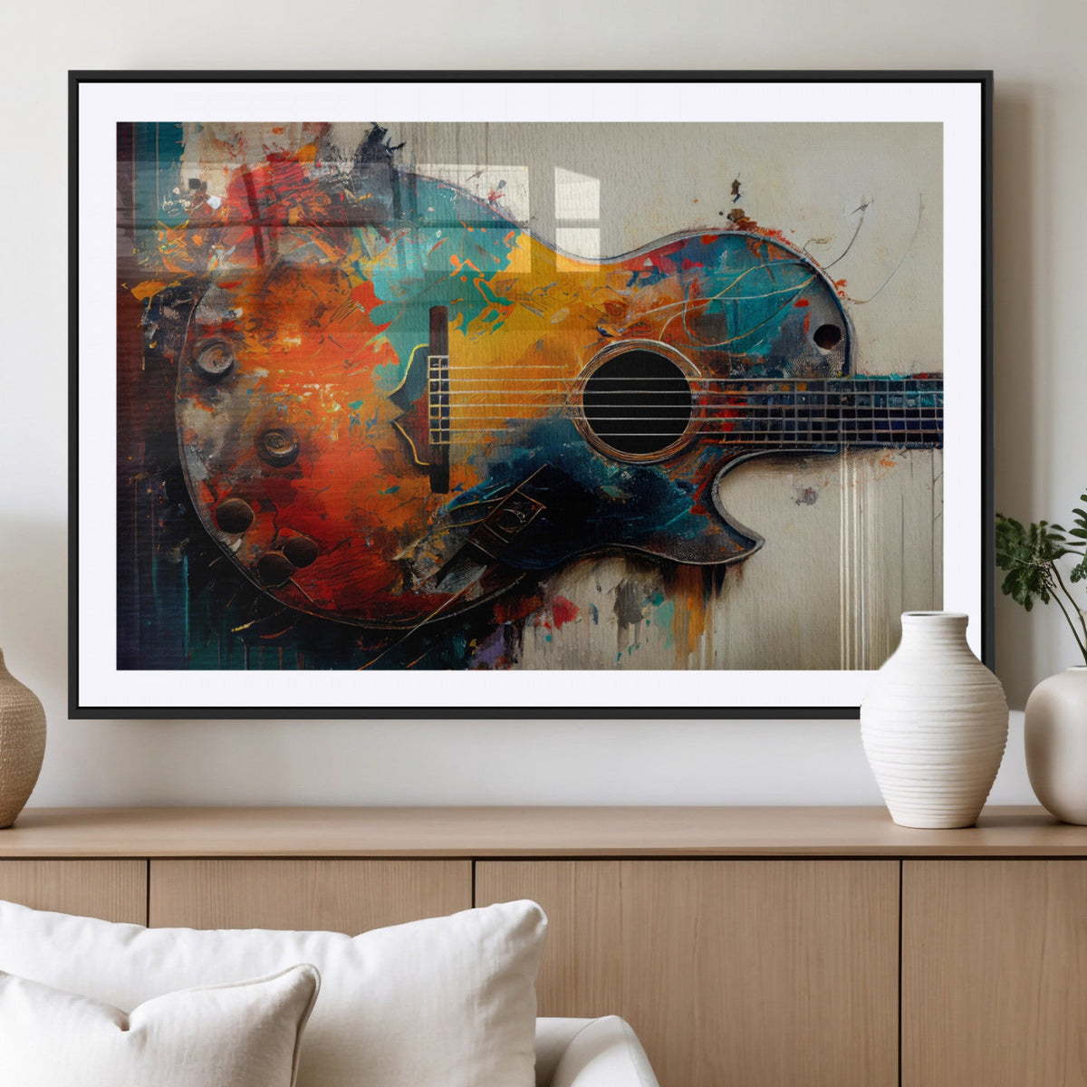 Abstract Guitar Wall Art Canvas | Vibrant Music-Inspired Art for Living Room or Studio