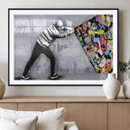 Banksy Art Behind the Curtain Street Wall Art Canvas Print | Urban Graffiti Style Wall Decor