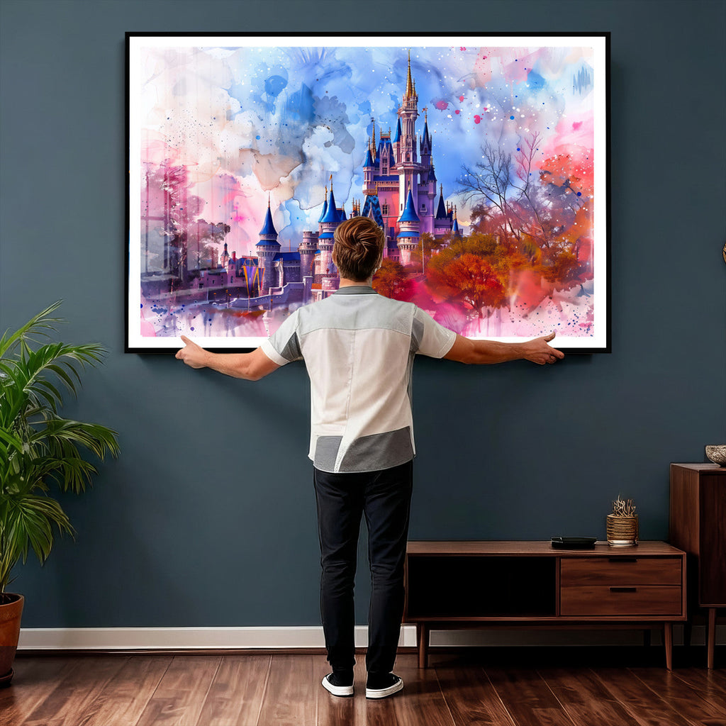 Disney Wall Art: Dreamy Watercolor Cinderella Castle Canvas Print