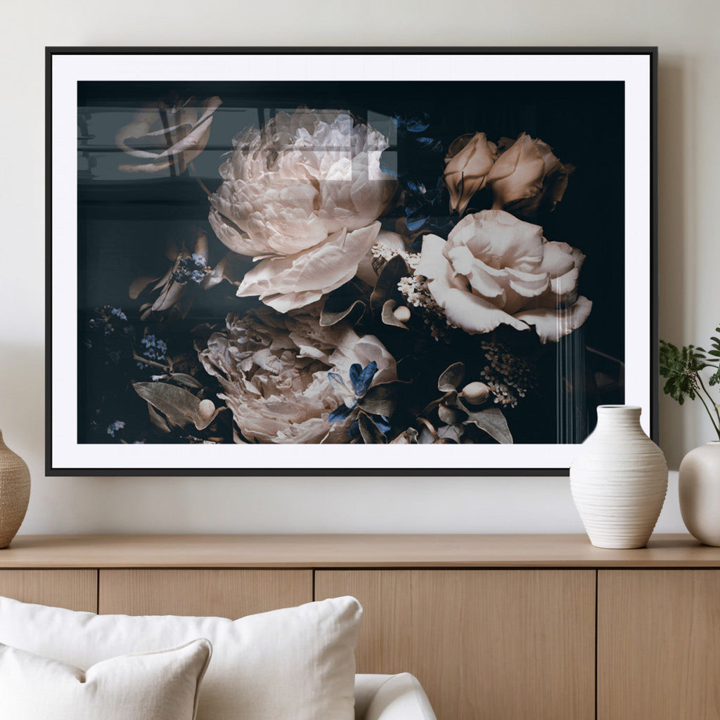 Pink Peonies Flowers Large Canvas Art Print