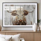 Rustic Longhorn Bull Wall Art Canvas Set