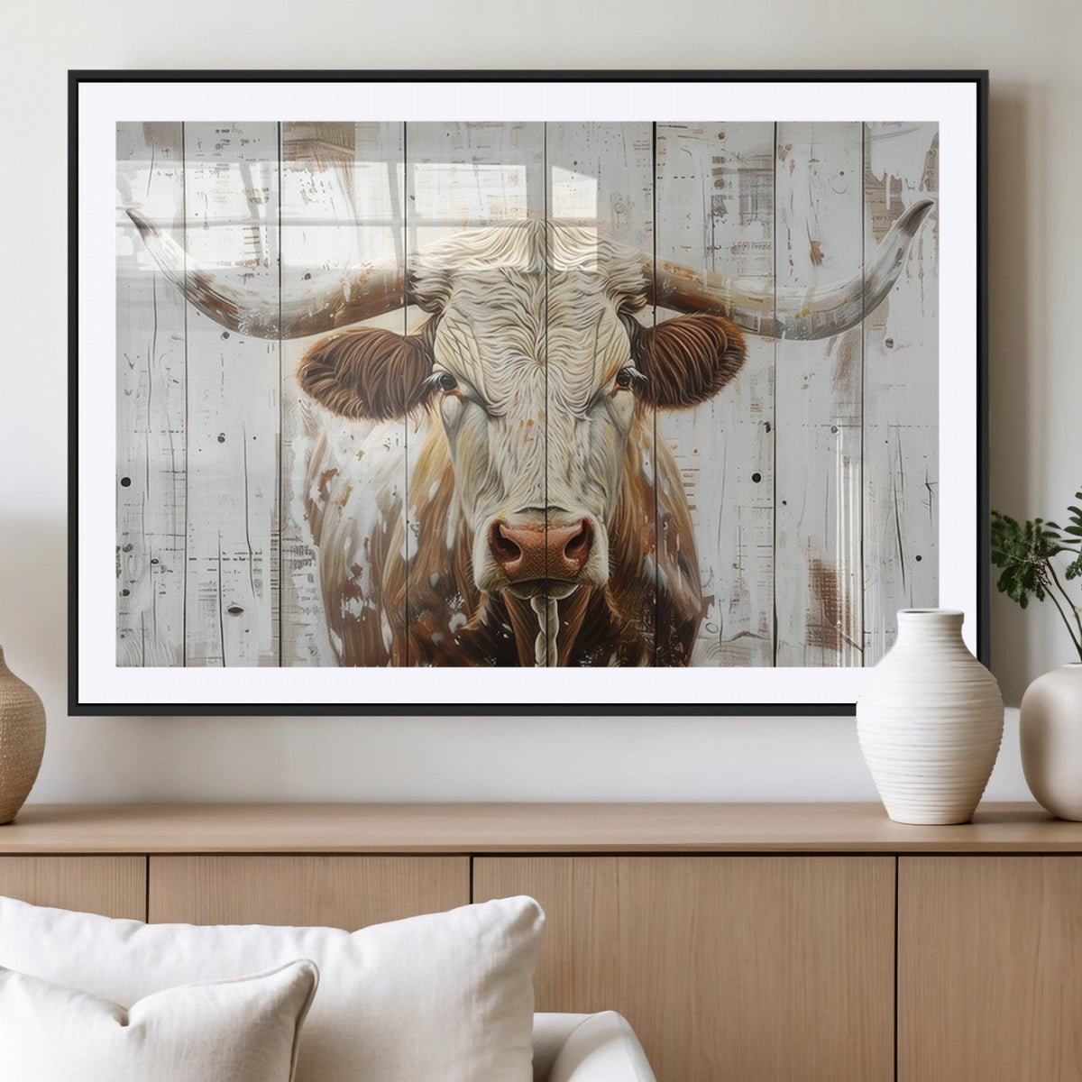 Rustic Longhorn Bull Wall Art Canvas Set
