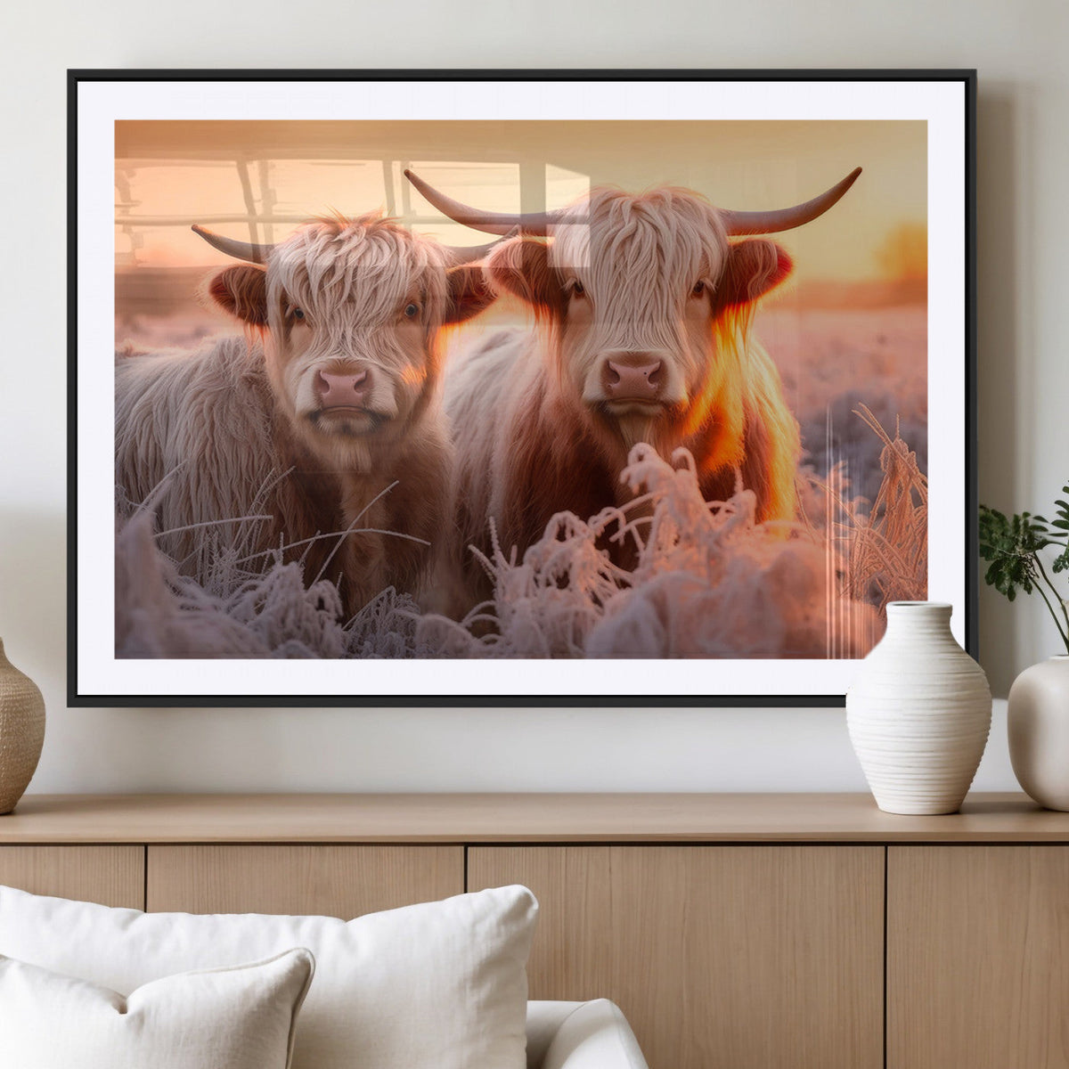 Highland Cows at Sunrise Wall Art Canvas Set