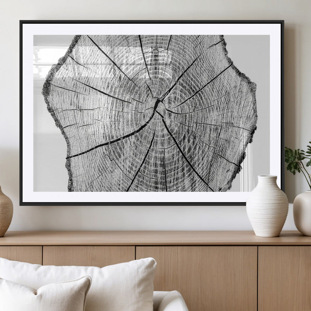 Rustic Tree Ring Wall Art Canvas Print, Framed and Ready to Hang