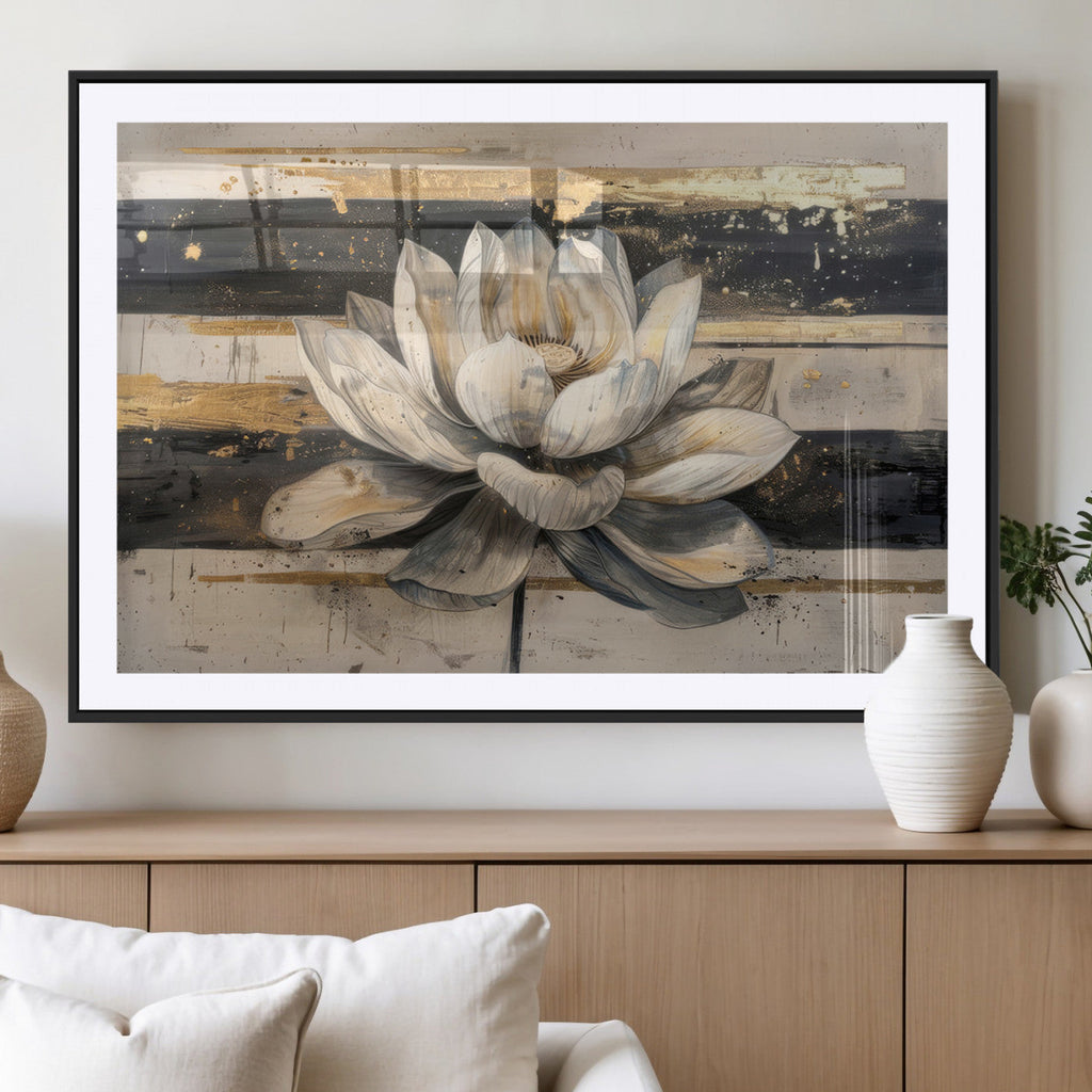 Lotus Flower Wall Art | Framed Abstract Floral Canvas