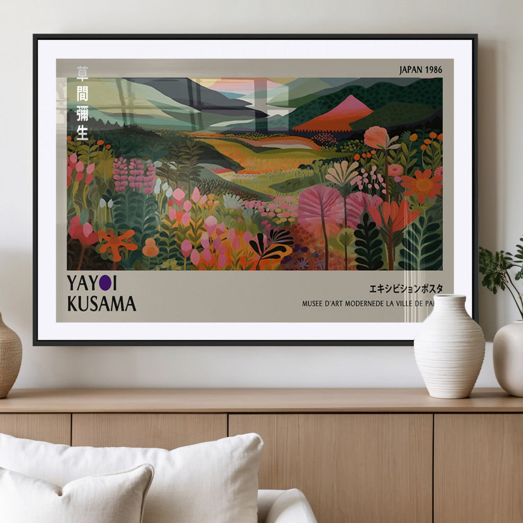 Yayoi Kusama Abstract Print, Vibrant Floral Mountain Art