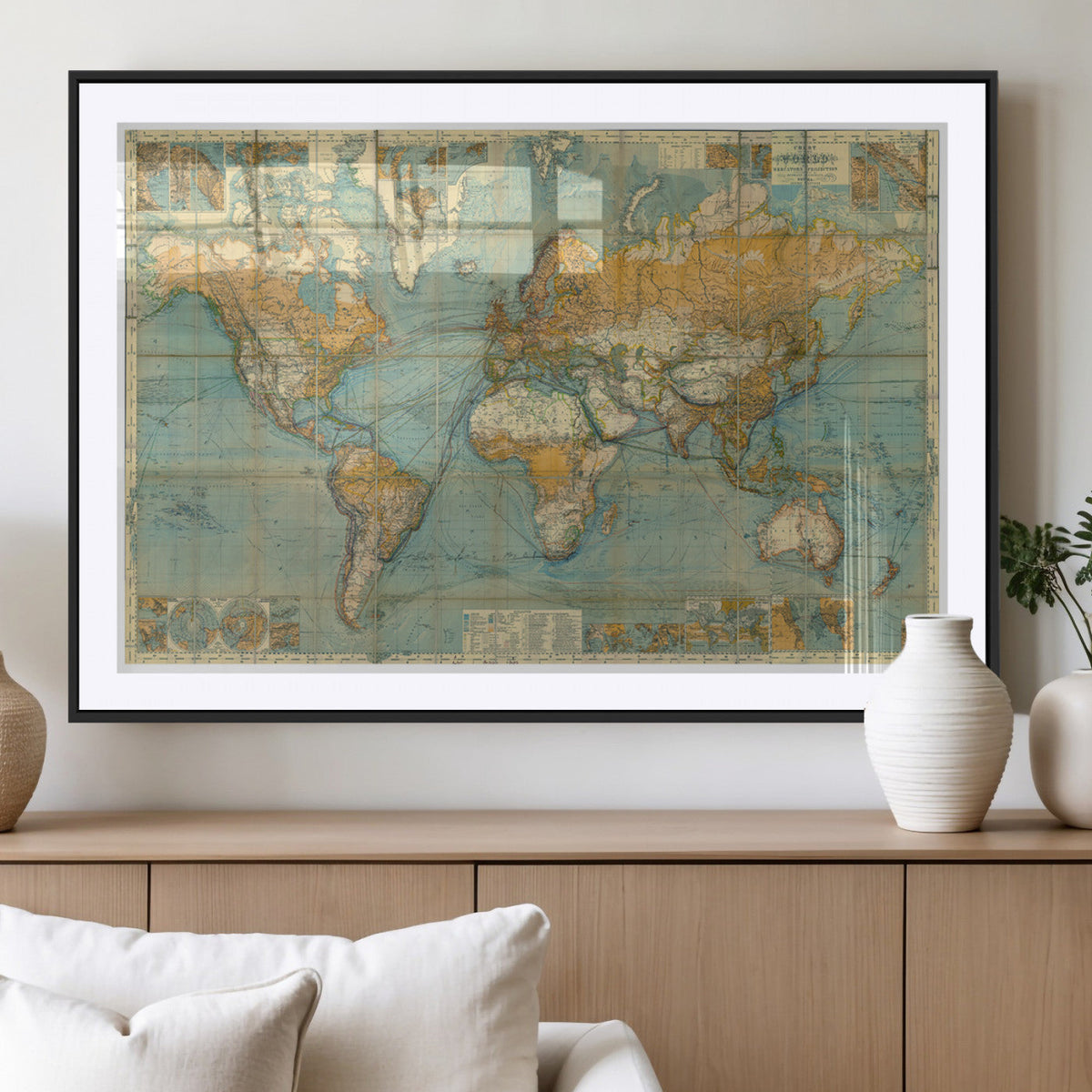 Push Pin World Map Canvas Print | Travel Tracker Wall Art for Couples