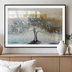 Golden and Silver Tree Wall Art | Framed Elegant Leaves Canvas
