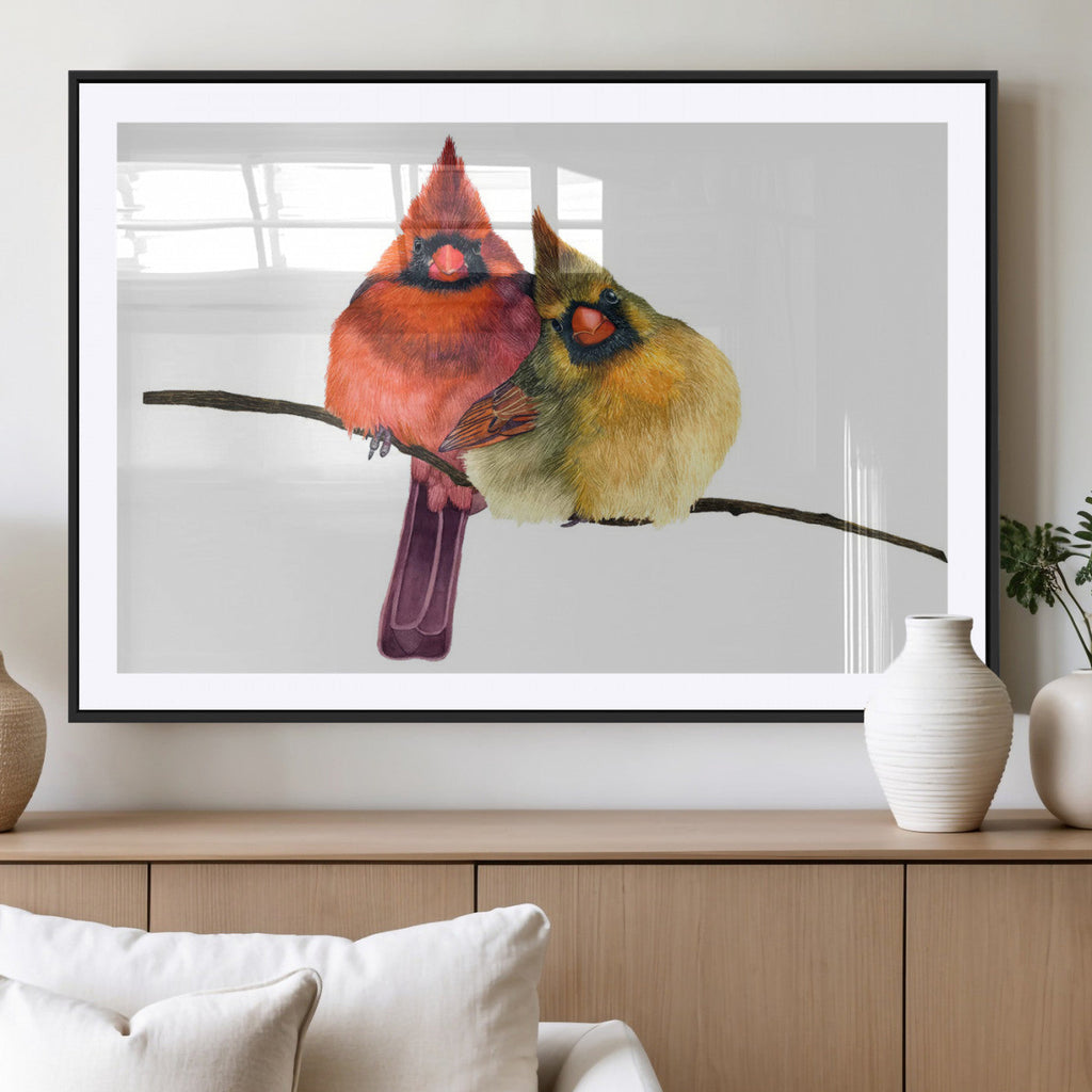 Cardinal Bird Canvas Wall Art, Male and Female Cardinal Print, Nature Inspired Bird Decor