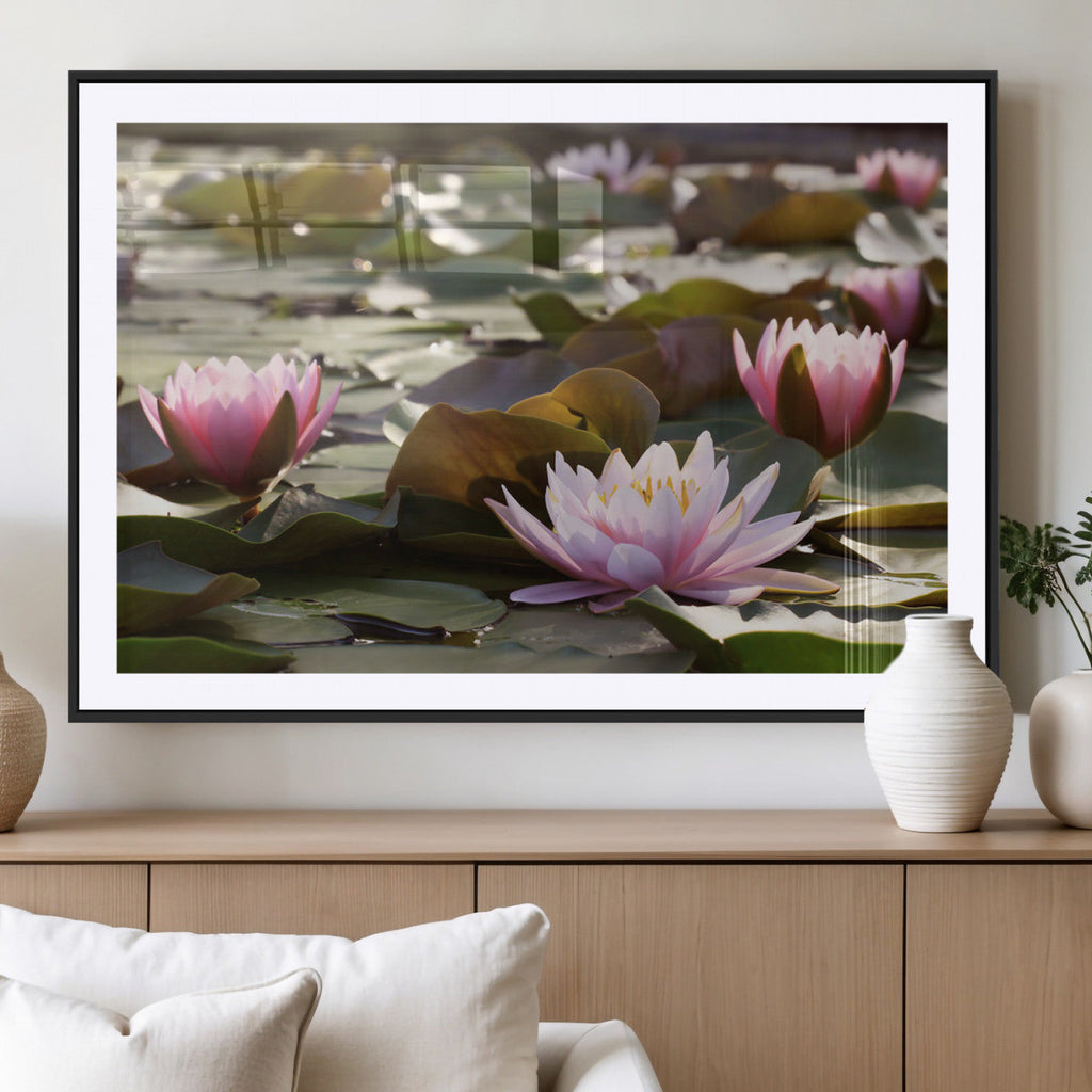 Lotus Flower Wall Art Canvas Print, Water Lily Large Wall Art for Yoga Room Decor
