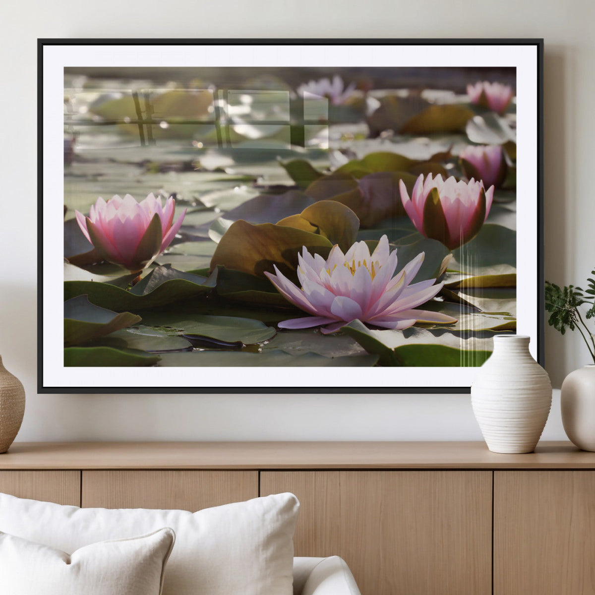Lotus Flower Wall Art Canvas Print, Water Lily Large Wall Art for Yoga Room Decor