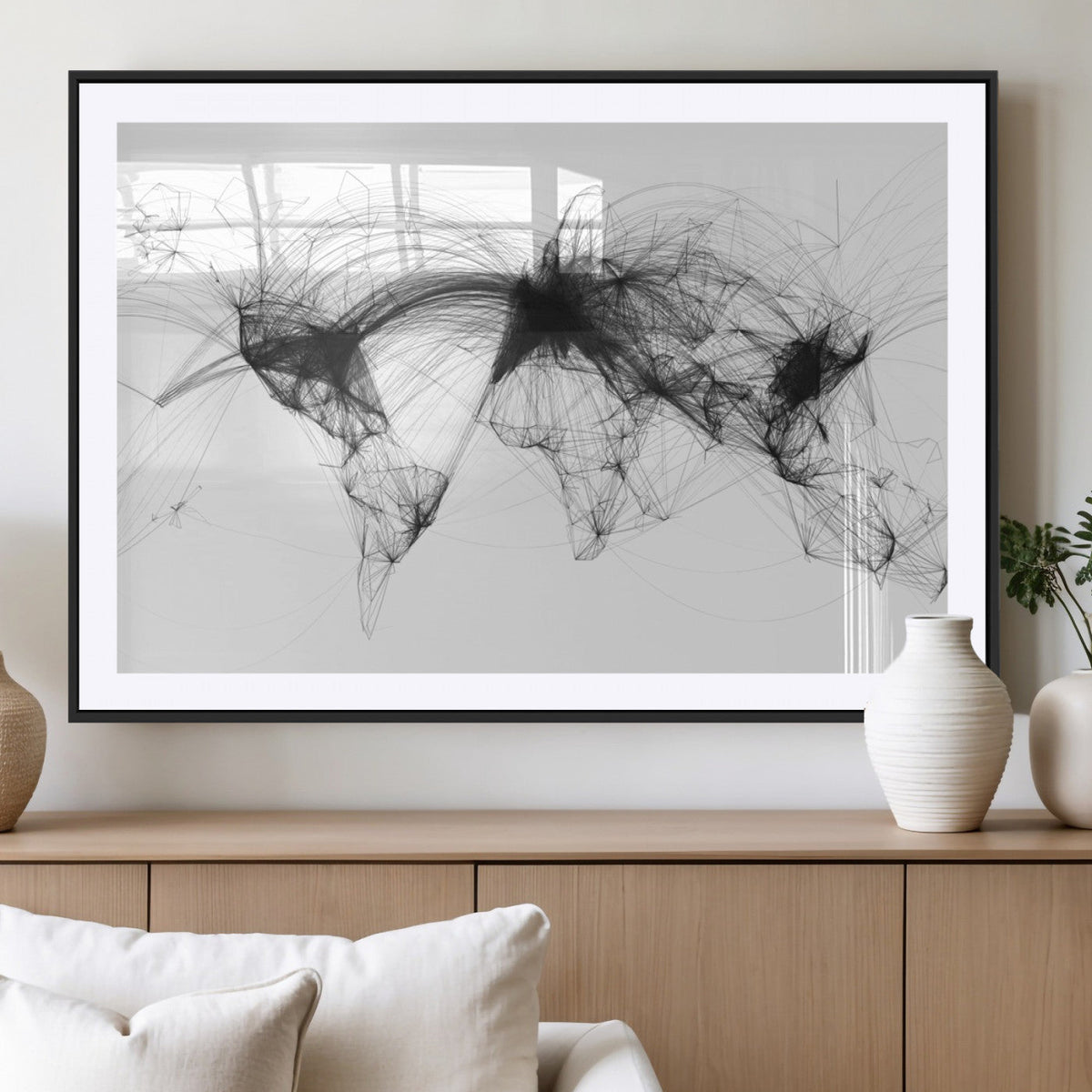 Flight Routes Air Traffic Map Canvas Wall Art, World Flight Routes Print