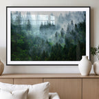 Misty Forest Wall Art Canvas Print, Framed Foggy Mountain Art, Large Scenic Woodland Canvas