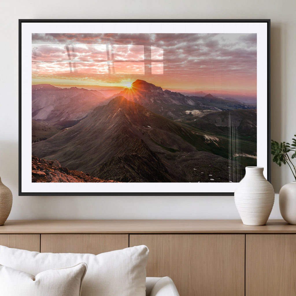 Mountain Sunrise Wall Art | Framed Alpine Ridge Canvas