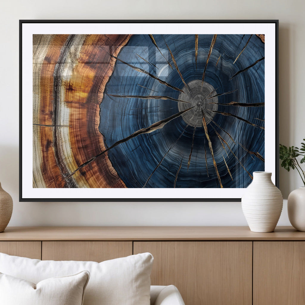 Framed Abstract Tree Ring Wall Art Print, Natural Rustic Wood Grain Canvas Print